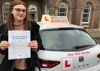 Tegan Maya Hibbert after passing their driving test with Romeo Driver Training, Chester