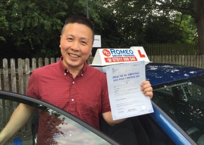 Wayne Lin after passing their driving test with Romeo Driver Training, Chester