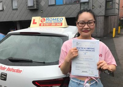 Xuechen Weng after passing their driving test with Romeo Driver Training, Chester
